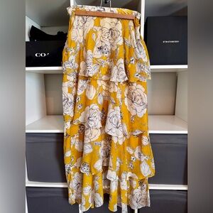 NWT By Anthropologie Stunning Yellow & White Tiered Floral Maxi Skirt Size US10